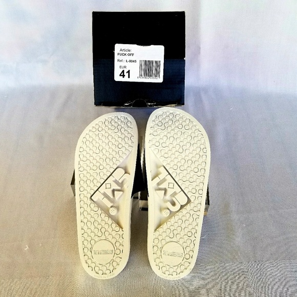 NWT The White Brand Fuck Off Black/White Slides - Picture 4 of 6